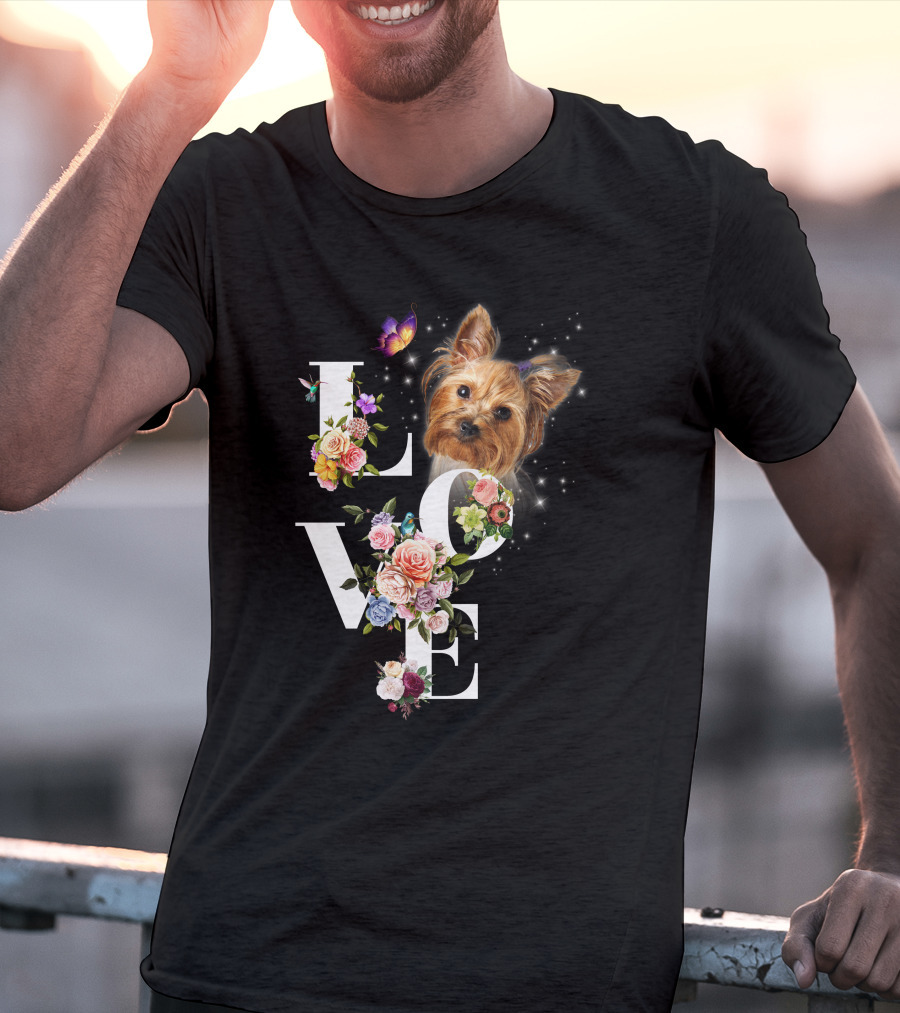 LOVE Yorkie Floral Butterfly T-Shirt