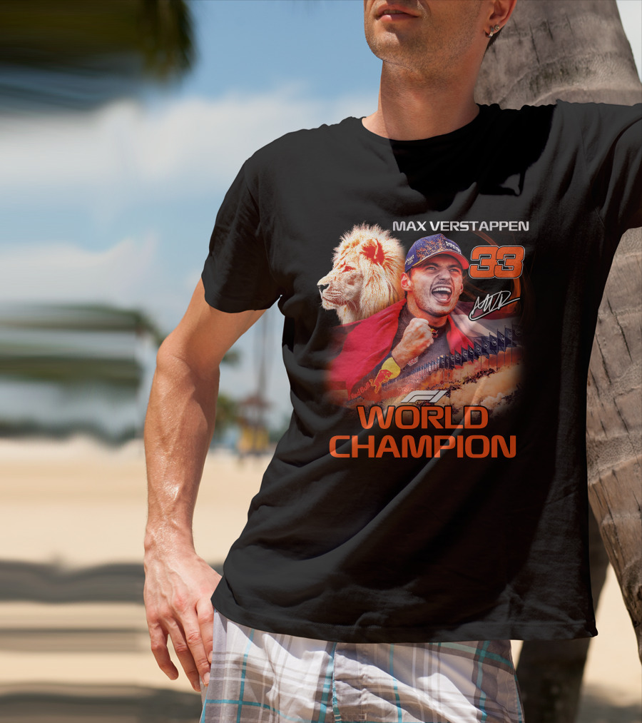 Max Verstappen 33 World Champion Felice Mav Lion F1 T-Shirt