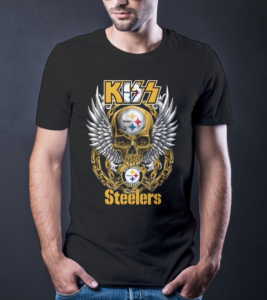 Kiss Nfl Pittsburgh Steelers Skull Wings Chains T-Shirt
