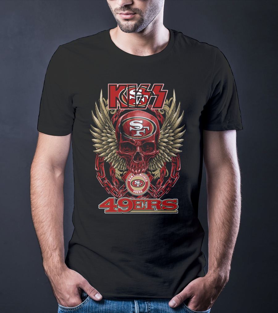 Kiss Nfl San Francisco 49ers Skull With Wings And Chains Football Theme T-Shirt