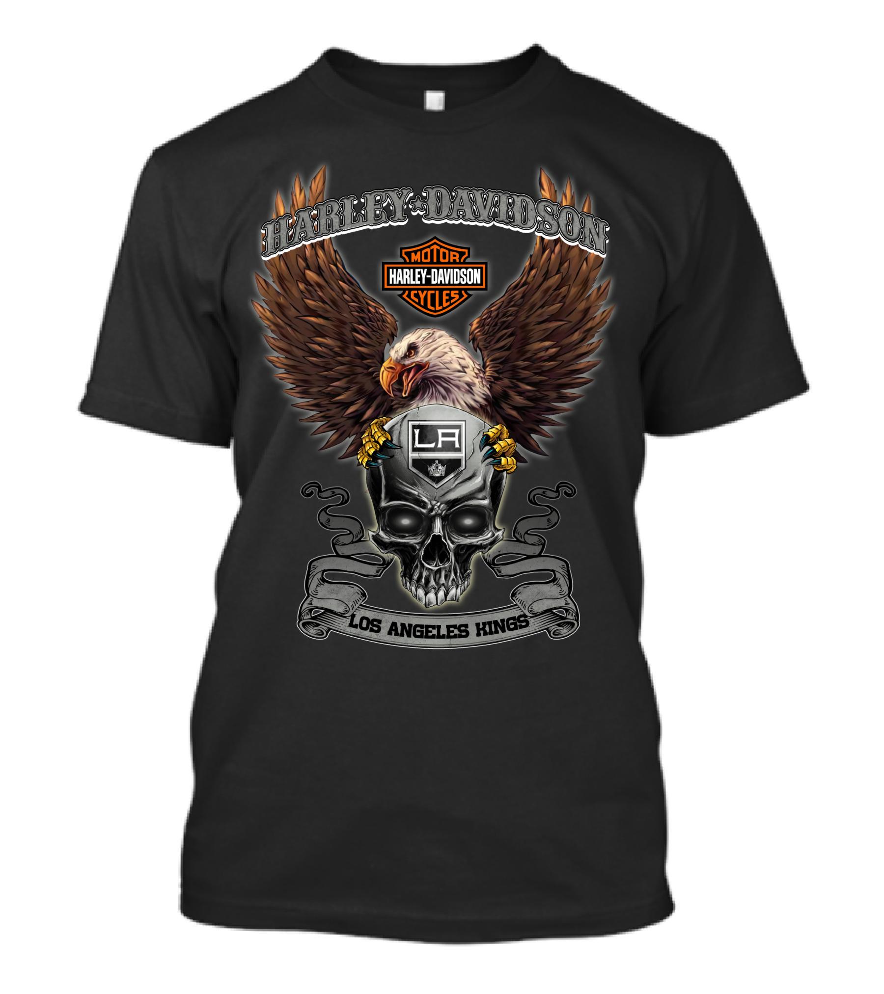 Harley Davidson Motor Cycles Eagle Skull La Los Angeles Kings T-Shirt