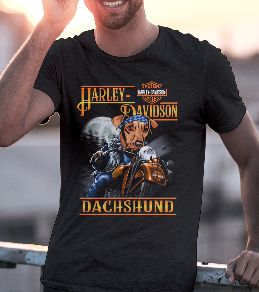 Harley Davidson Dachshund Motorcycle Rider Moon T-Shirt