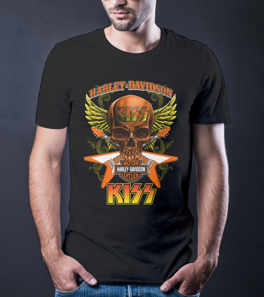 Harley Davidson Kiss Skull Wings Motorcycles Cycles T-Shirt