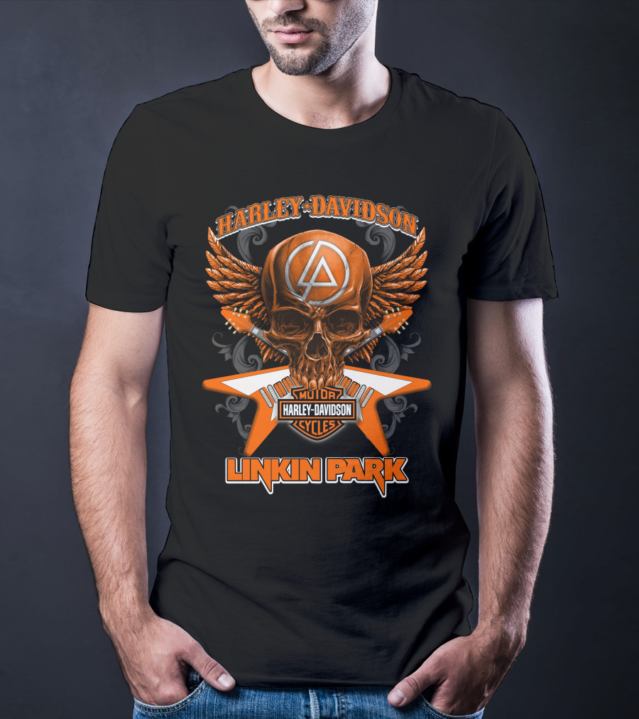 Linkin Park Harley Davidson Motor Cycles Skull Winged T-Shirt