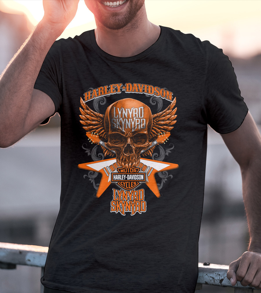 Harley Davidson Lynyrd Skynyrd Skull Wings Guitar Duo T-Shirt