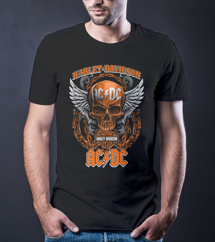 Harley Davidson Acdc Skull With Chains And Wings T-Shirt
