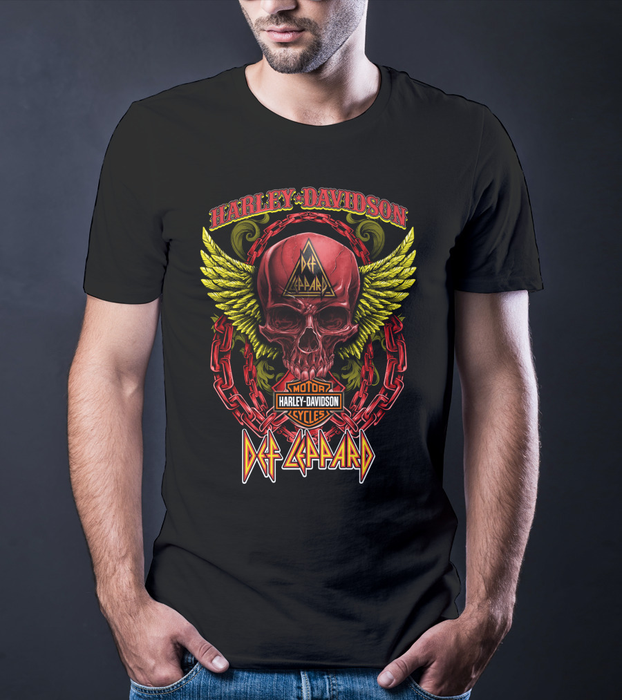 Harley Davidson Def Leppard Skull With Chains And Wings T-Shirt