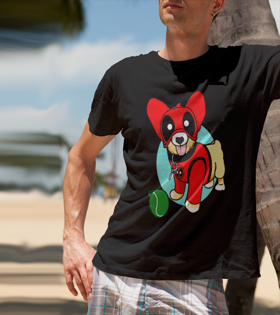 Corgi In Deadpool Costume With Tennis Ball T-Shirt