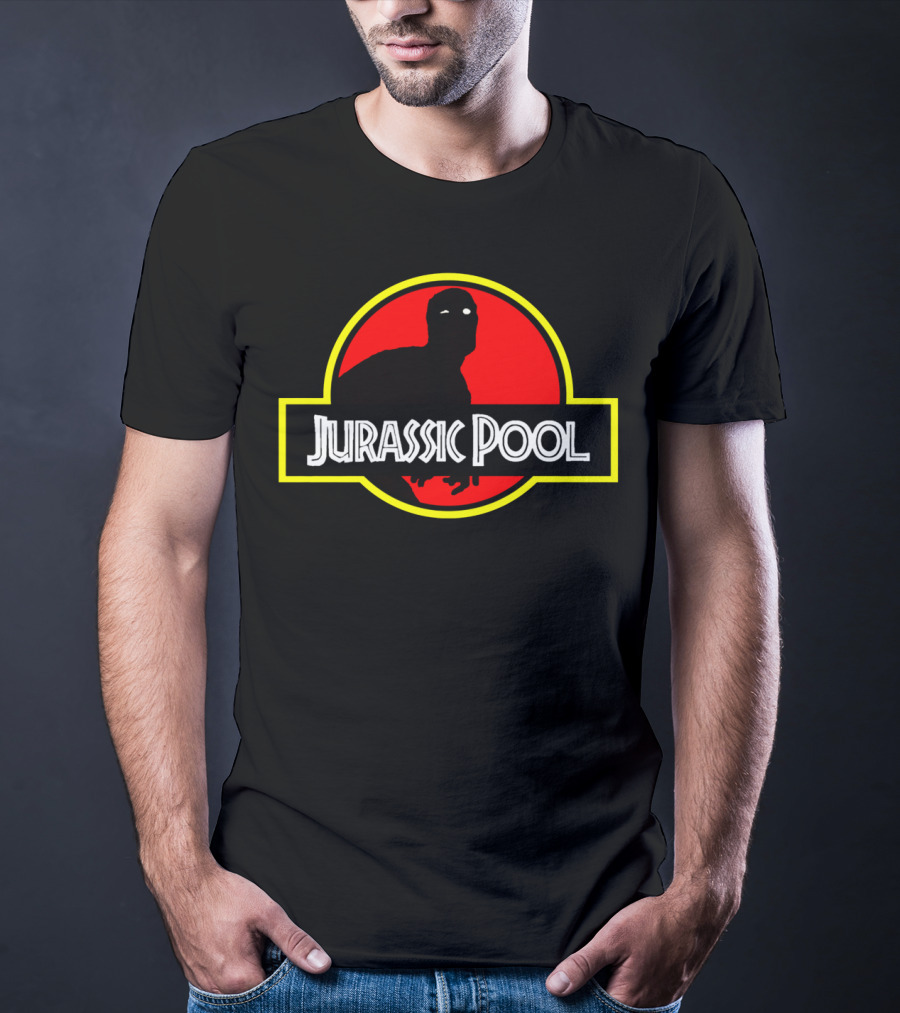 Jurassic Pool Deadpool Parody With Dinosaur Logo And Red Circle T-Shirt