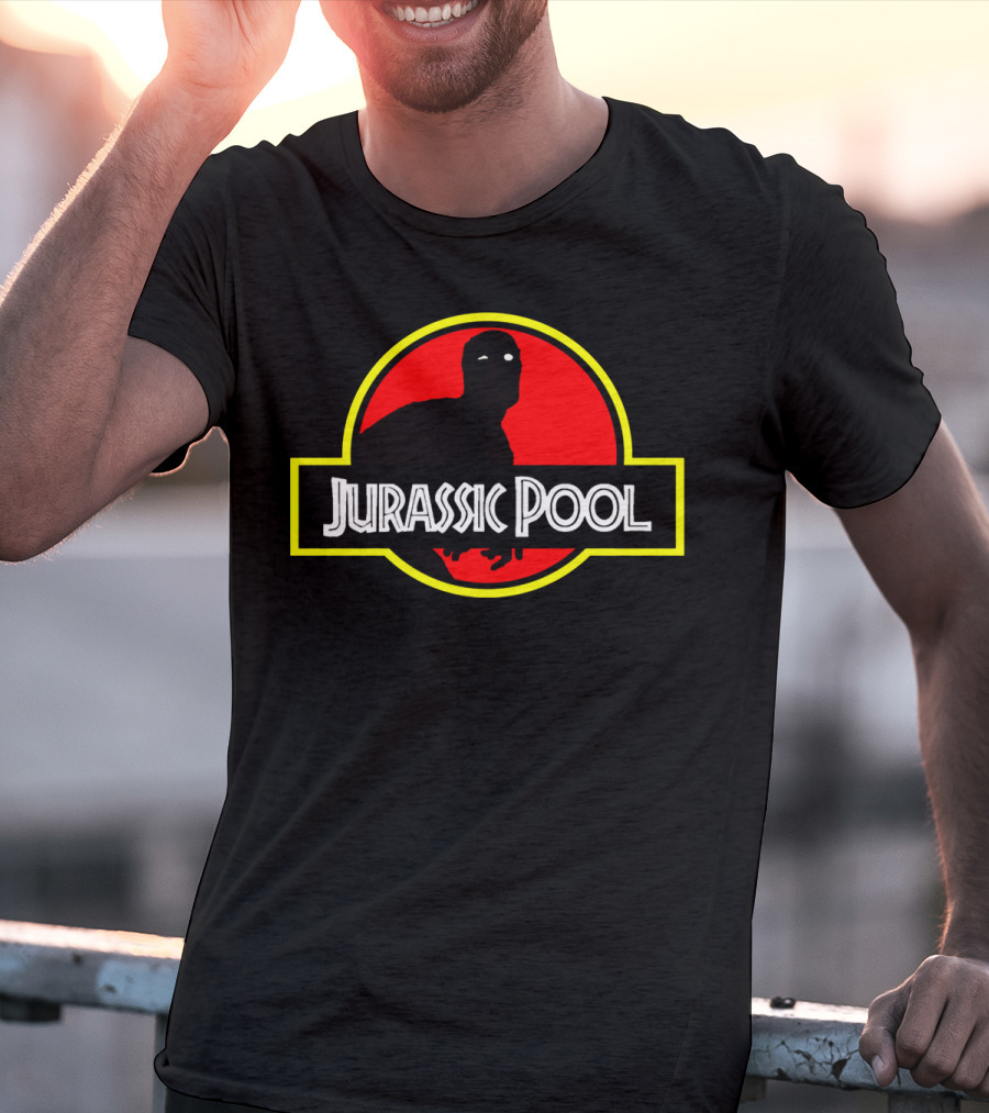 Jurassic Pool Deadpool Parody With Dinosaur Logo And Red Circle T-Shirt