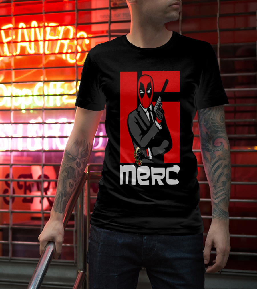 Deadpool Merc 007 Parody Graphic With Red Mask And Suit T-Shirt