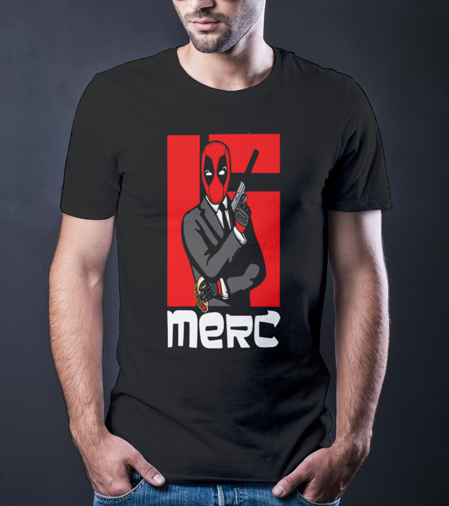 Deadpool Merc 007 Parody Graphic With Red Mask And Suit T-Shirt