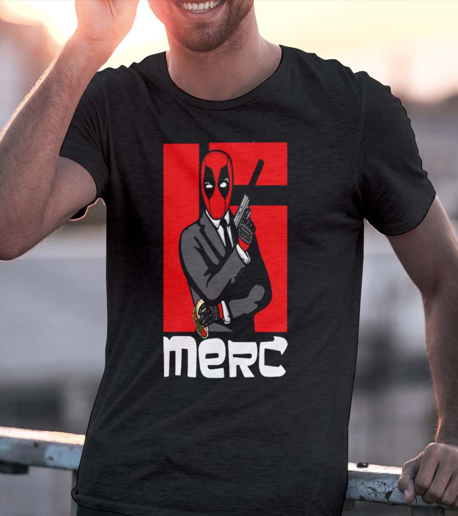 Deadpool Merc 007 Parody Graphic With Red Mask And Suit T-Shirt