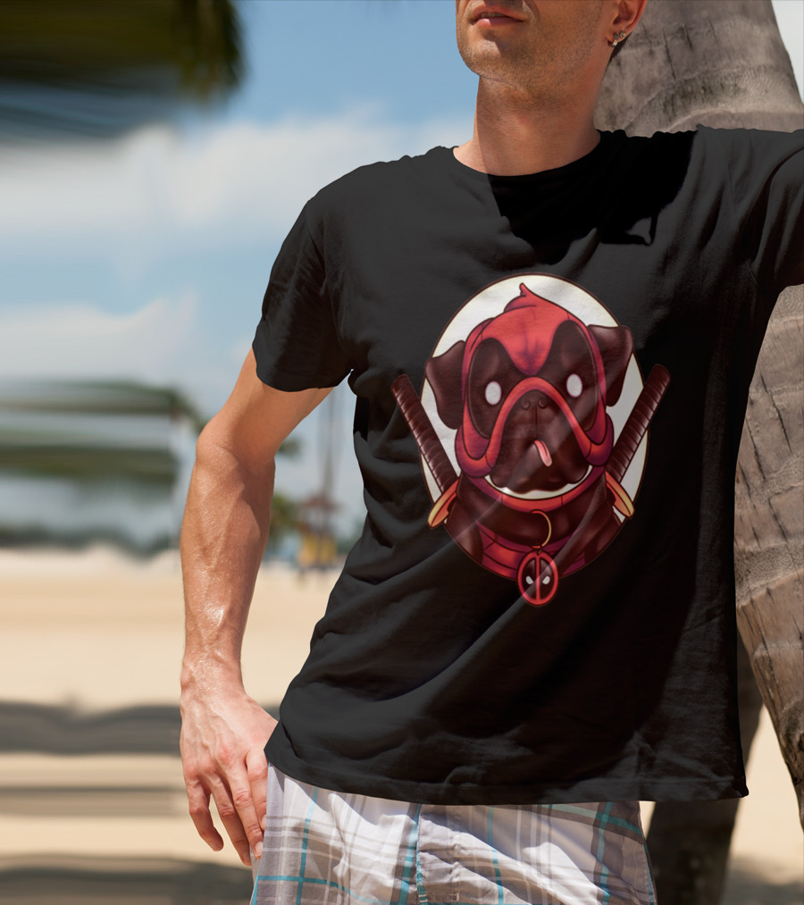 Deadpug Pug Wearing Deadpool Mask With Swords T-Shirt