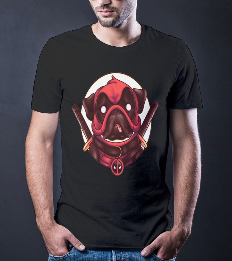 Deadpug Pug Wearing Deadpool Mask With Swords T-Shirt
