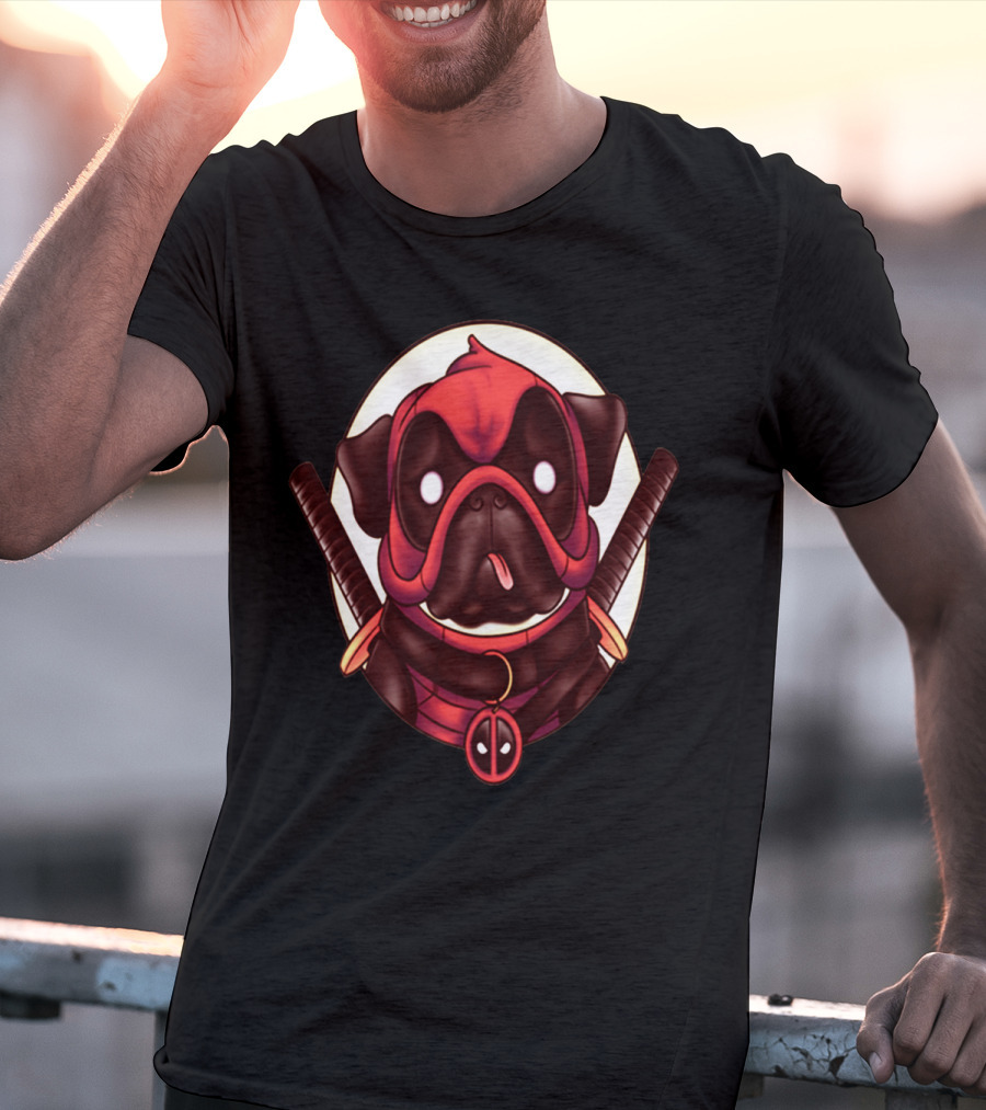 Deadpug Pug Wearing Deadpool Mask With Swords T-Shirt