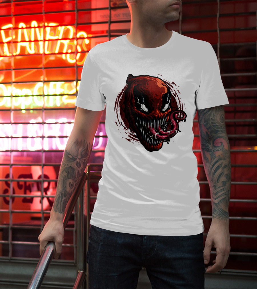Deadpool Venom Hybrid Marvel Symbiote Face With Tongue And Teeth T-Shirt