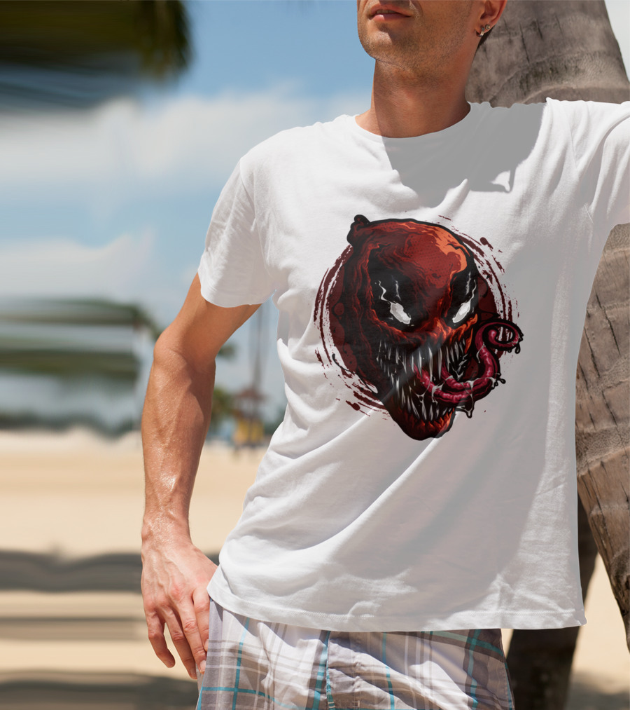 Deadpool Venom Hybrid Marvel Symbiote Face With Tongue And Teeth T-Shirt