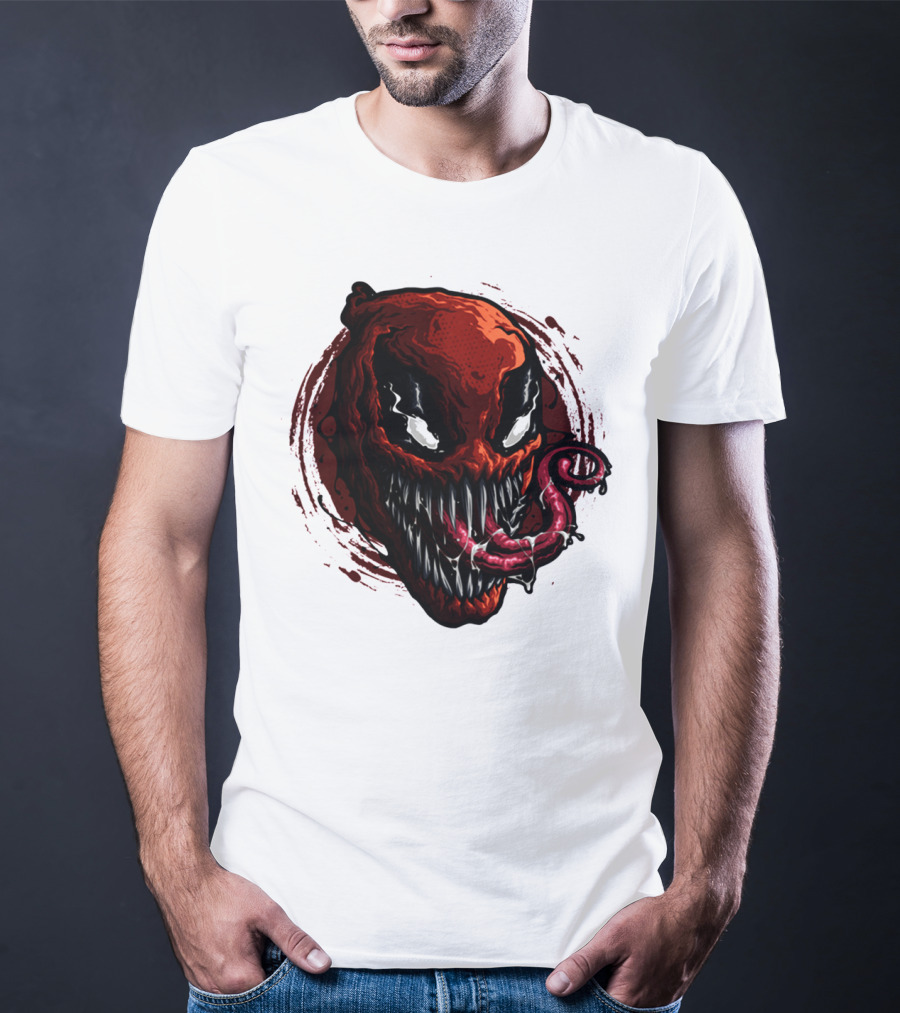 Deadpool Venom Hybrid Marvel Symbiote Face With Tongue And Teeth T-Shirt