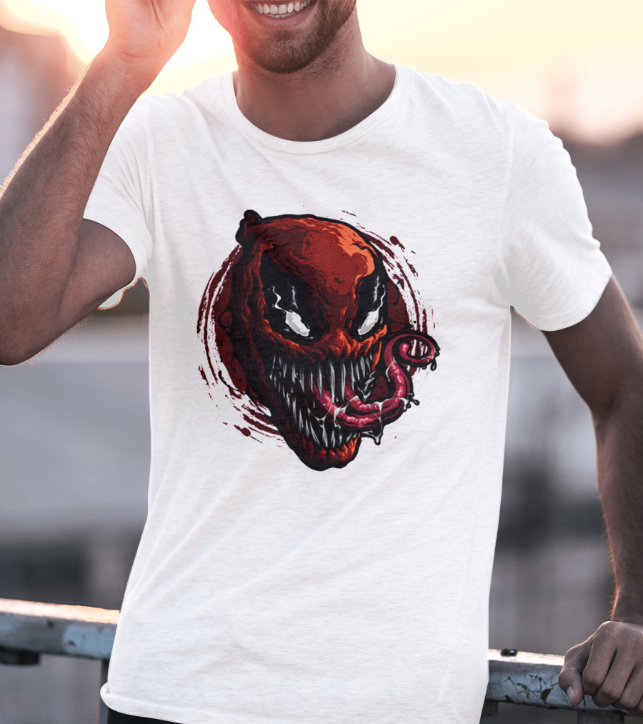 Deadpool Venom Hybrid Marvel Symbiote Face With Tongue And Teeth T-Shirt
