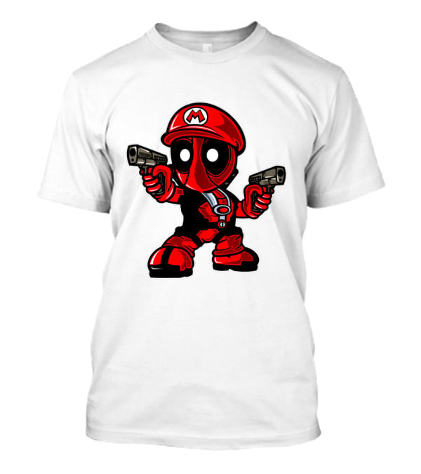 Deadpool Mario Parody Crossover Character With Guns T-Shirt