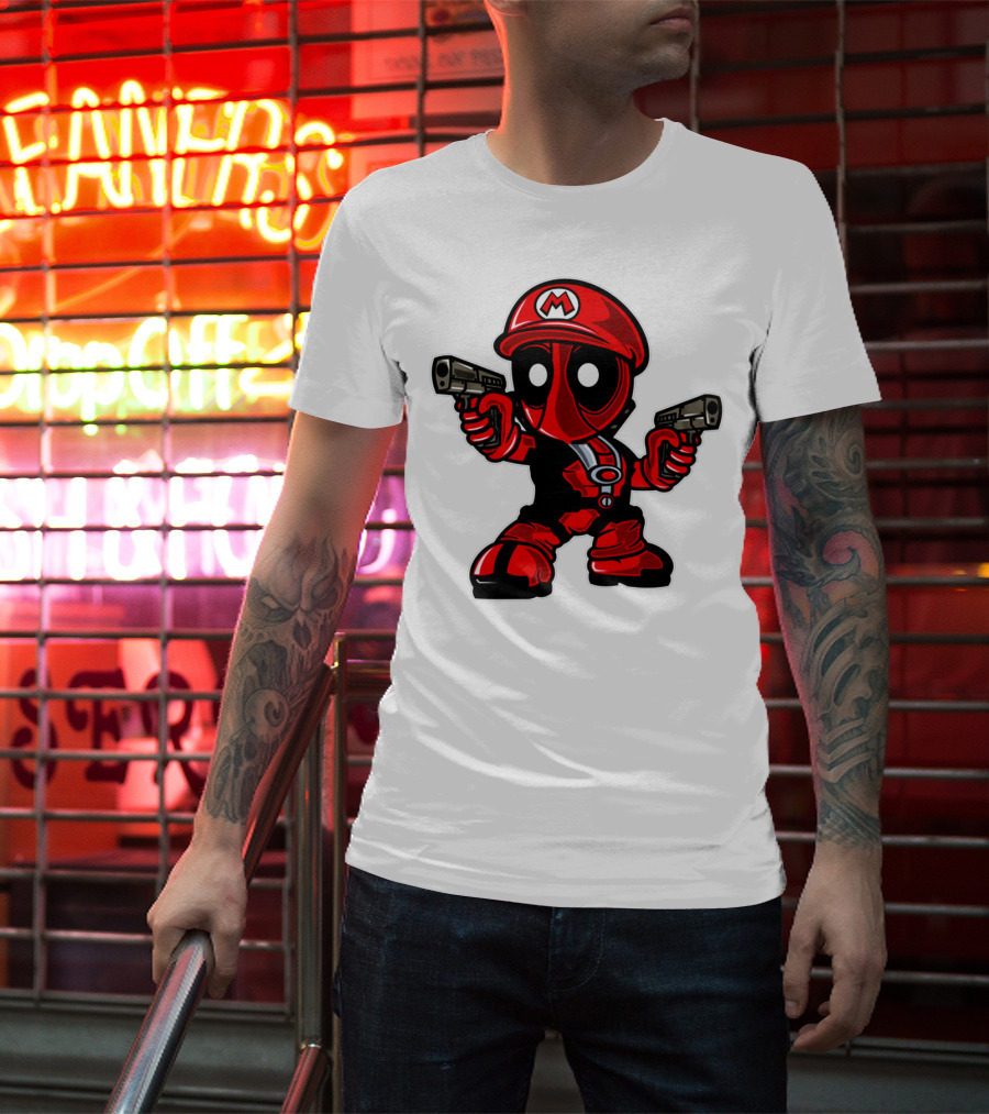 Deadpool Mario Parody Crossover Character With Guns T-Shirt