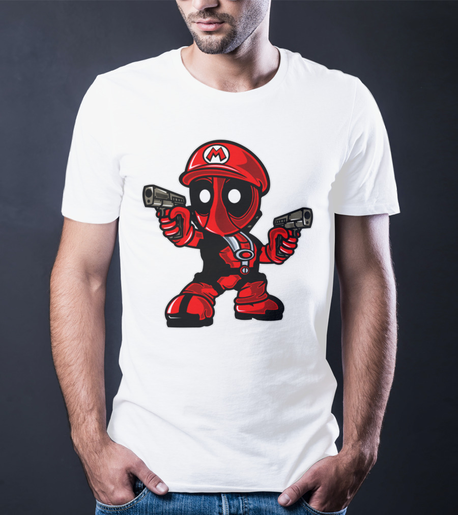 Deadpool Mario Parody Crossover Character With Guns T-Shirt