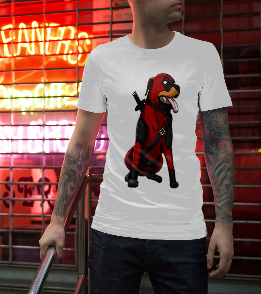 Deadpool Rottweiler Comic Style Crossover Superhero Dog T-Shirt