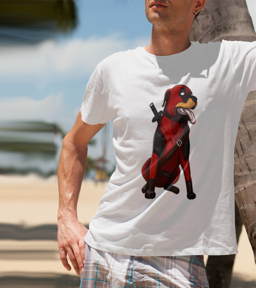 Deadpool Rottweiler Comic Style Crossover Superhero Dog T-Shirt
