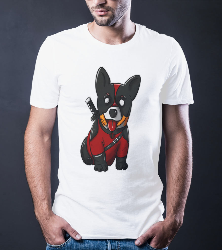 Corgipool Corgi Deadpool Merchandise Red Black Costume Sword Dog Iconic Character Image T-Shirt