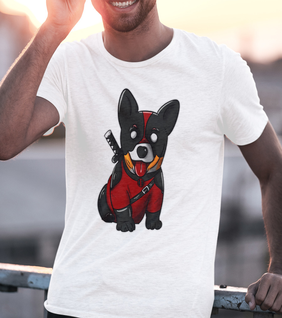 Corgipool Corgi Deadpool Merchandise Red Black Costume Sword Dog Iconic Character Image T-Shirt