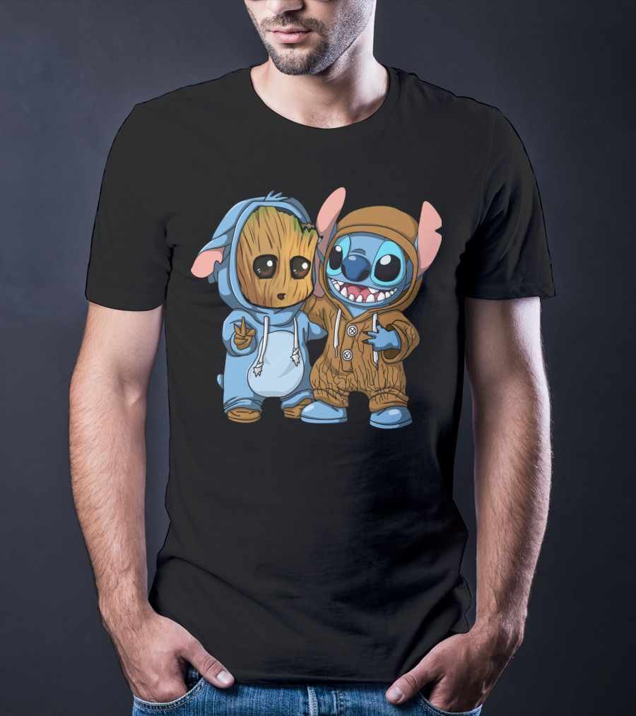 Adorable Groot And Stitch Crossover In Costume Friendship T-Shirt