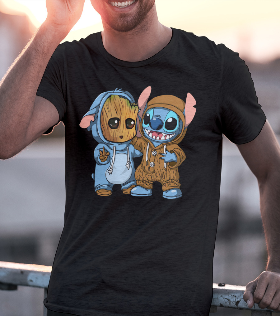 Adorable Groot And Stitch Crossover In Costume Friendship T-Shirt