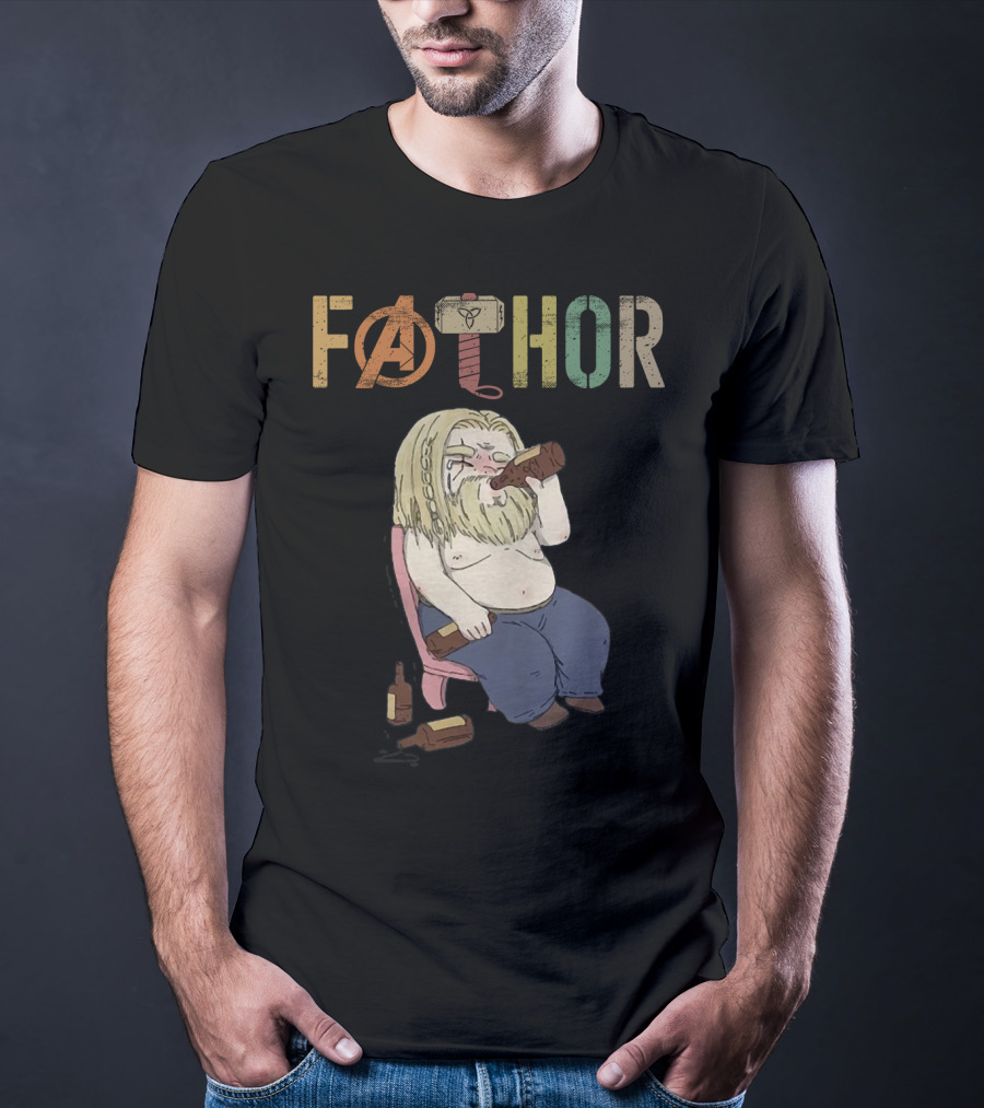 Fathor Thor Avengers Beer Drinking Illustration With Mjolnir Hammer T-Shirt