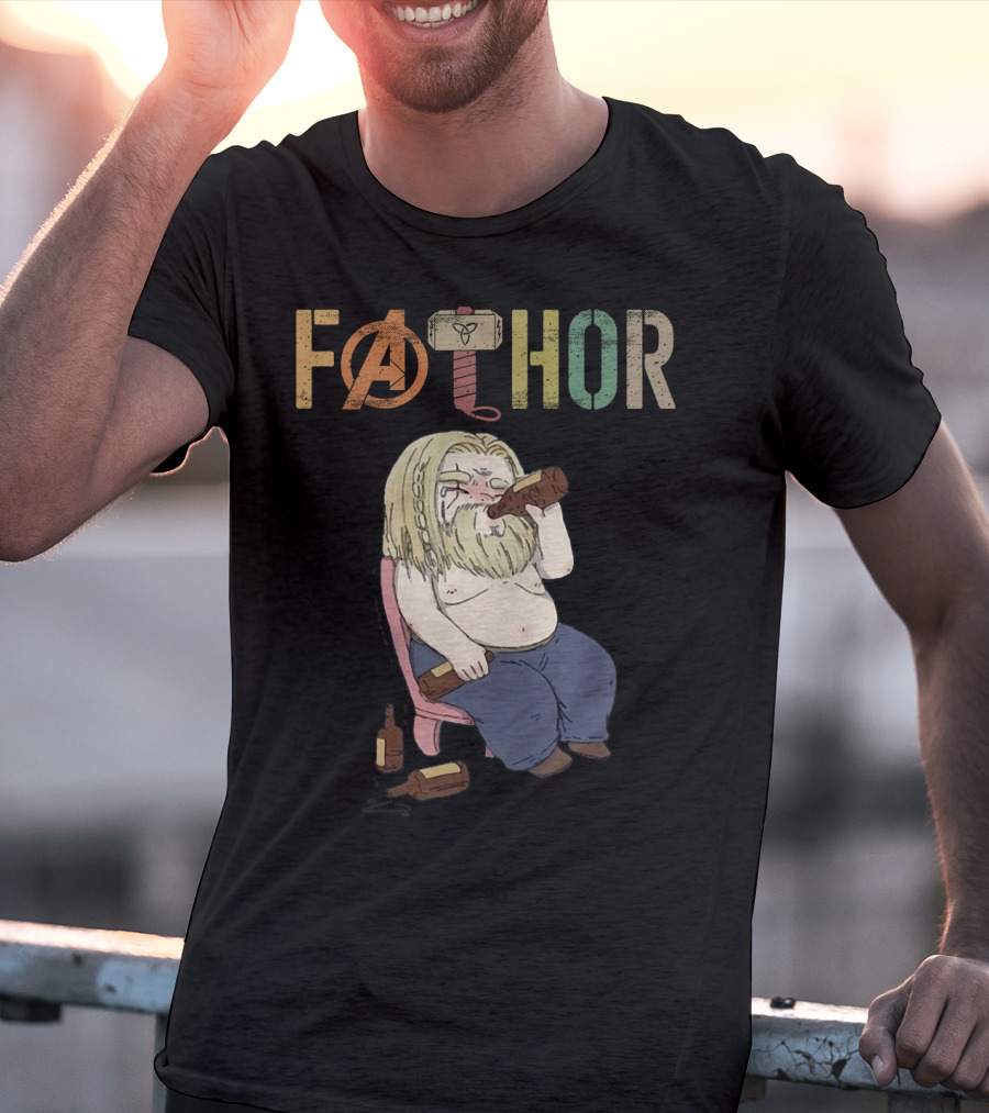 Fathor Thor Avengers Beer Drinking Illustration With Mjolnir Hammer T-Shirt