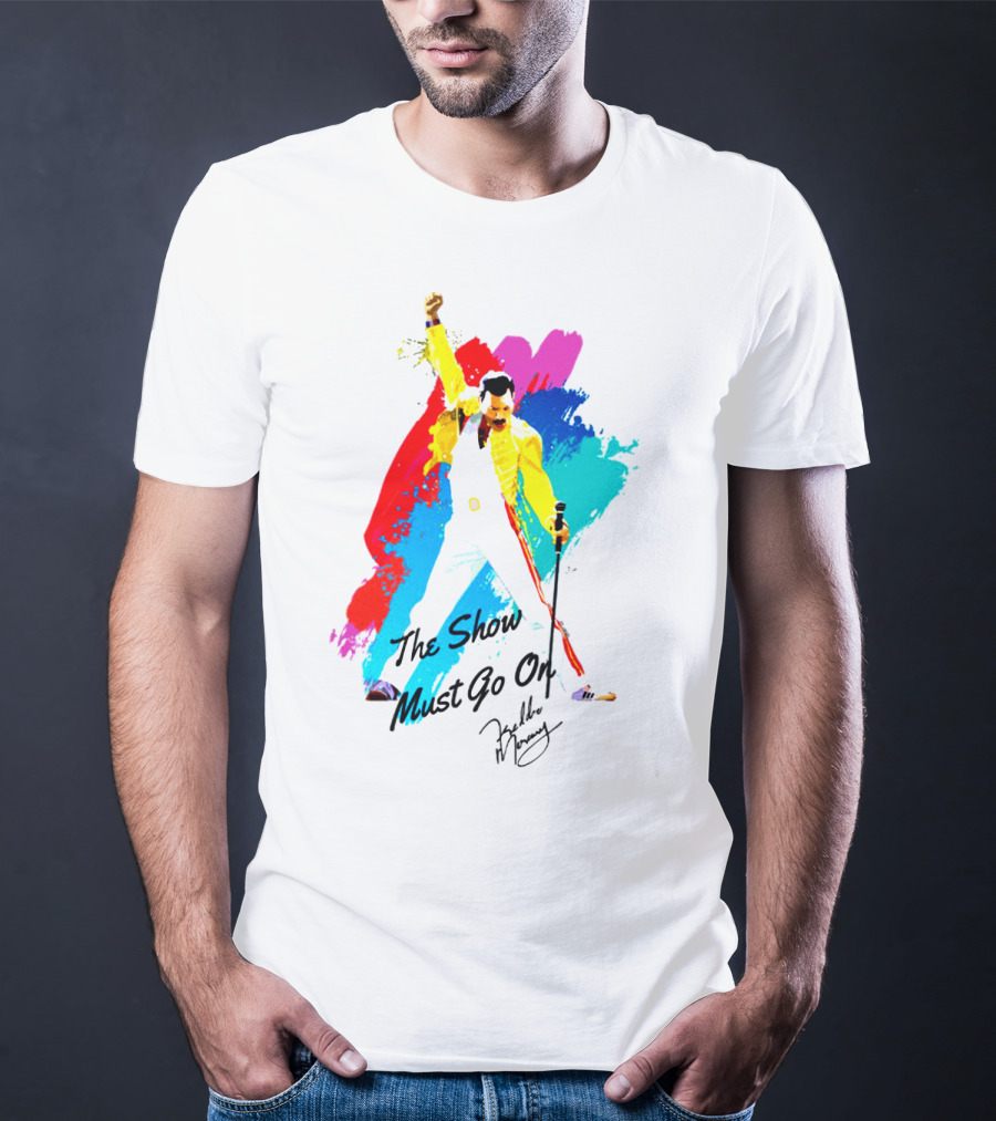 Queen The Show Must Go On Signature Artwork Colorful Freddie Mercury Image T-Shirt