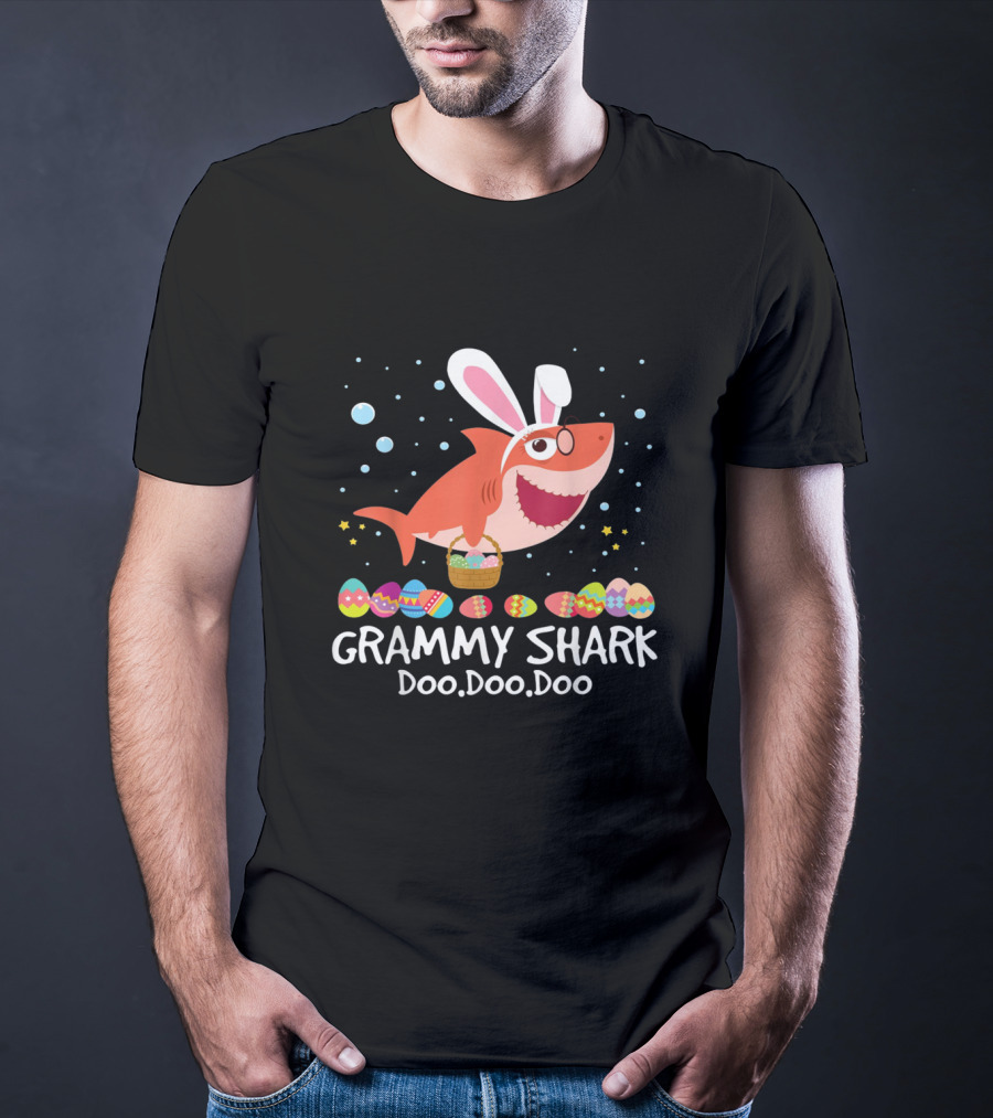 Grammy Shark Doo Doo Doo Easter Bunny Ears And Eggs T-Shirt