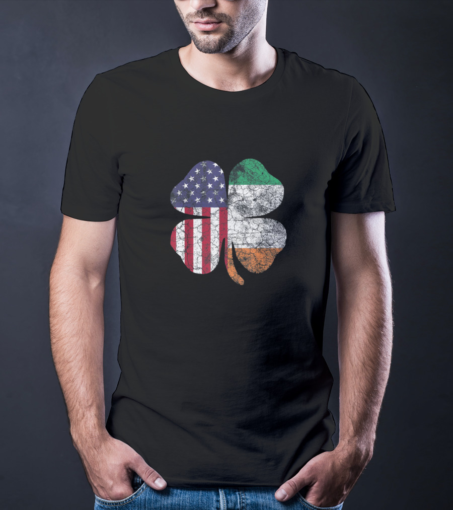 Irish American Flag Shamrock With Stars And Stripes And Tricolor Elements T-Shirt