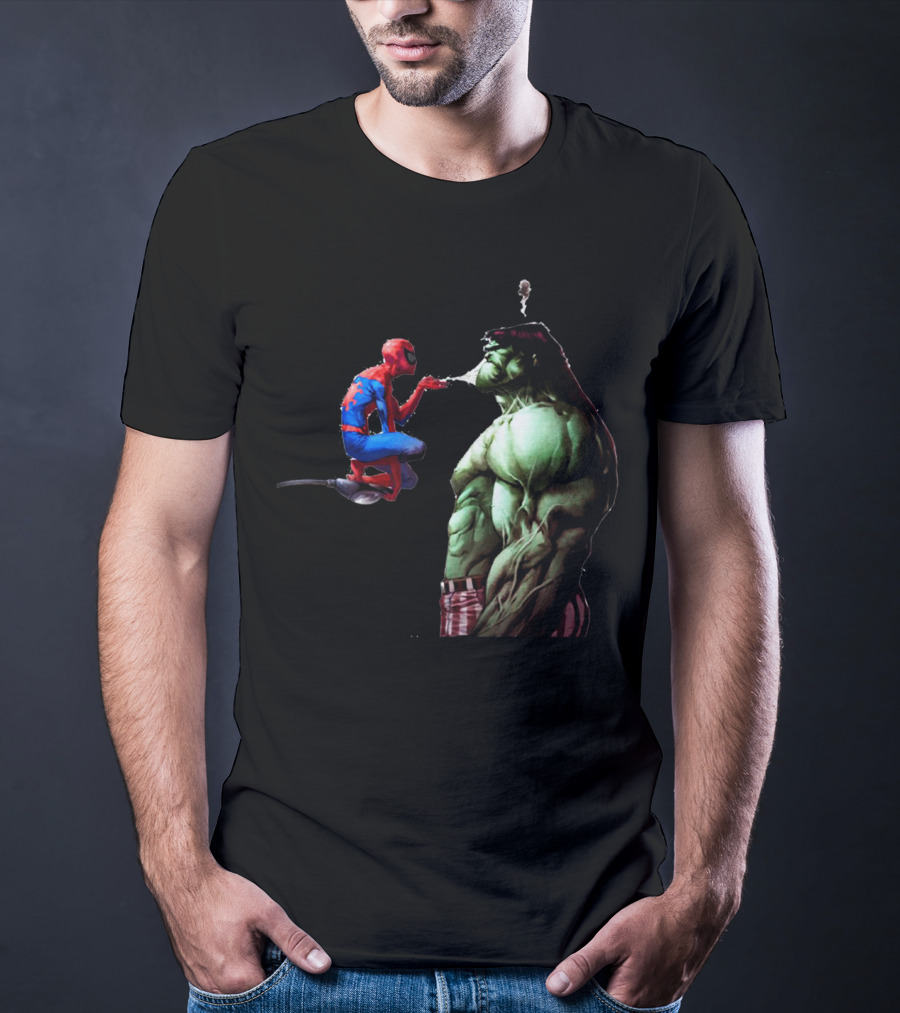 Hulk And Spiderman Coffee Confrontation Iconic Moment T-Shirt