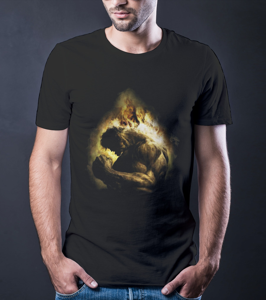 HULK POWER Fiery Silhouette In Strength And Flames T-Shirt