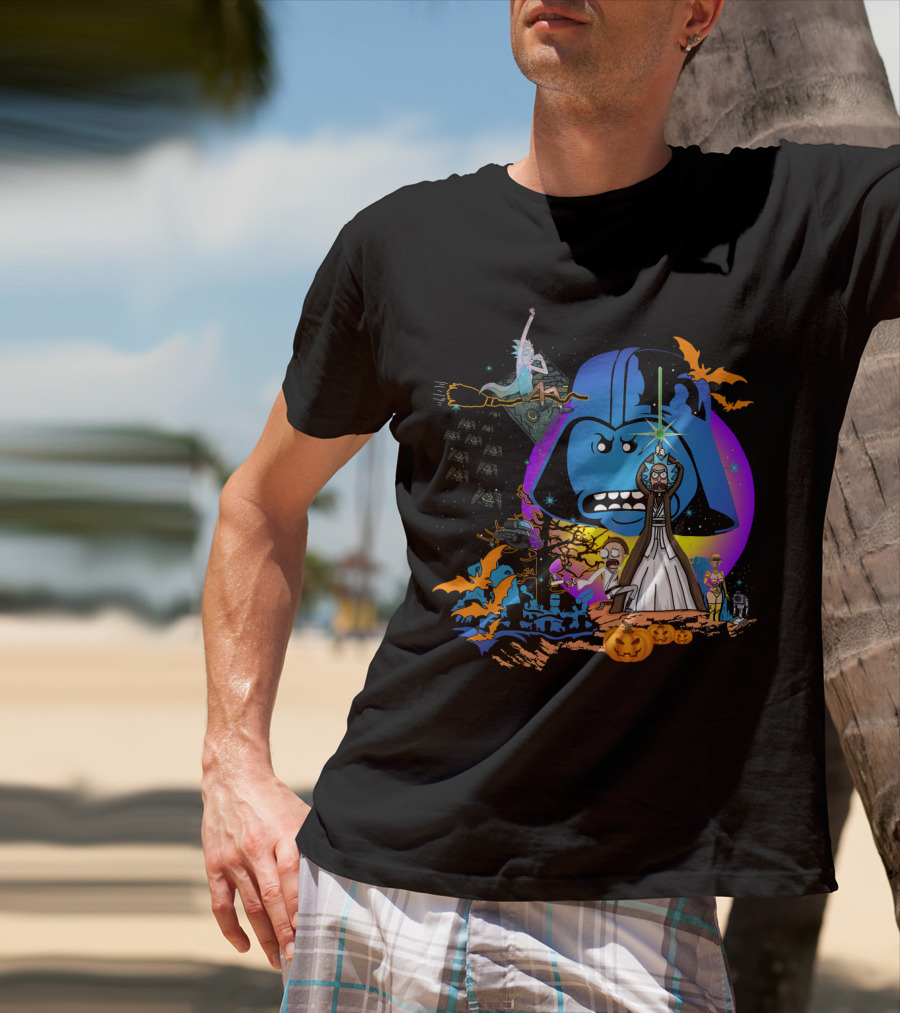 RICK MORTY Star Wars Darth Vader Halloween Crossover With Lightsabers And Pumpkins T-Shirt
