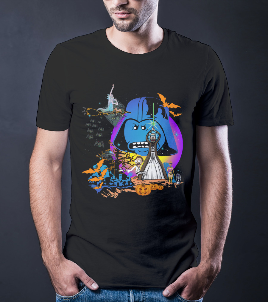 RICK MORTY Star Wars Darth Vader Halloween Crossover With Lightsabers And Pumpkins T-Shirt