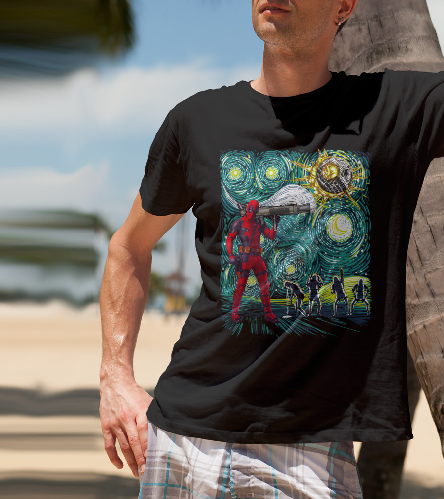 Deadpool Starry Night Meets Death Star T-Shirt