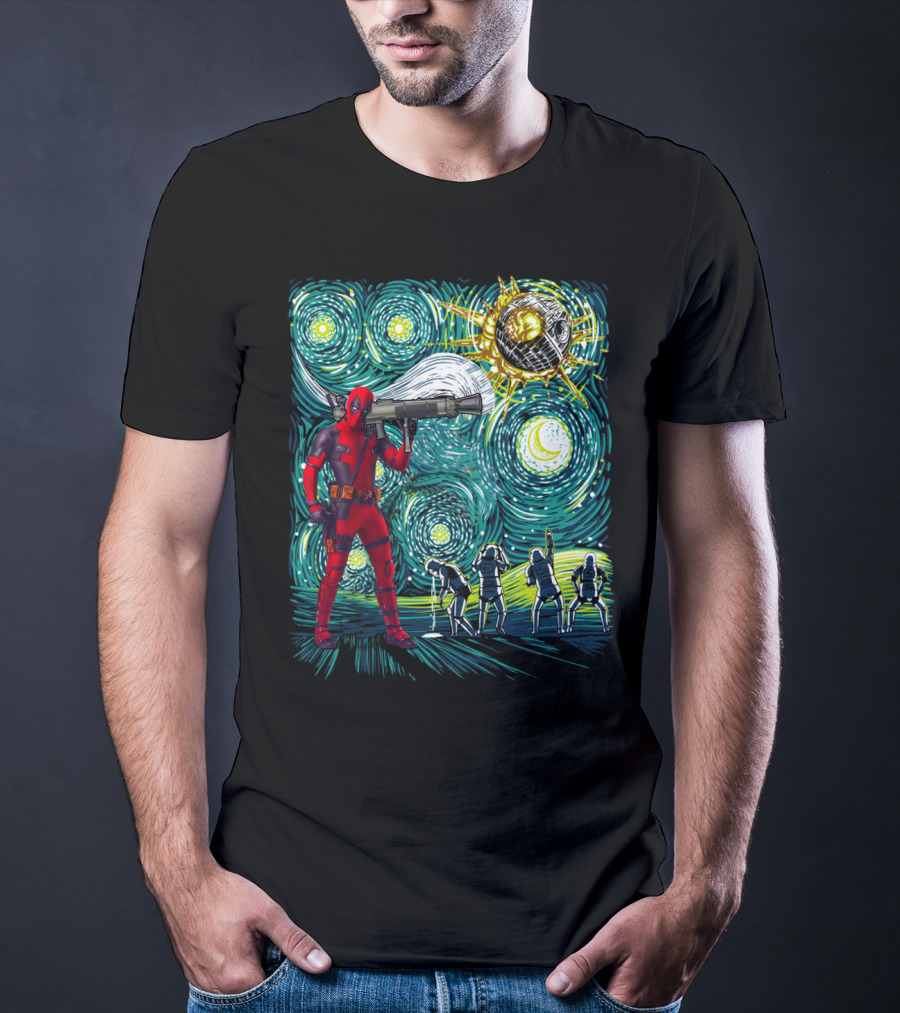 Deadpool Starry Night Meets Death Star T-Shirt