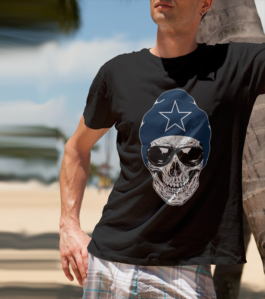 Dallas Cowboys Skull With Star Beanie And Sunglasses T-Shirt