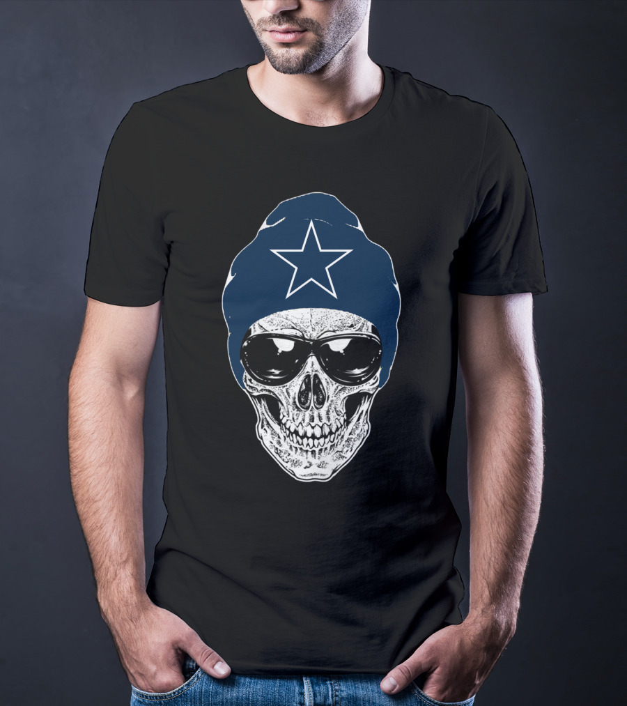 Dallas Cowboys Skull With Star Beanie And Sunglasses T-Shirt