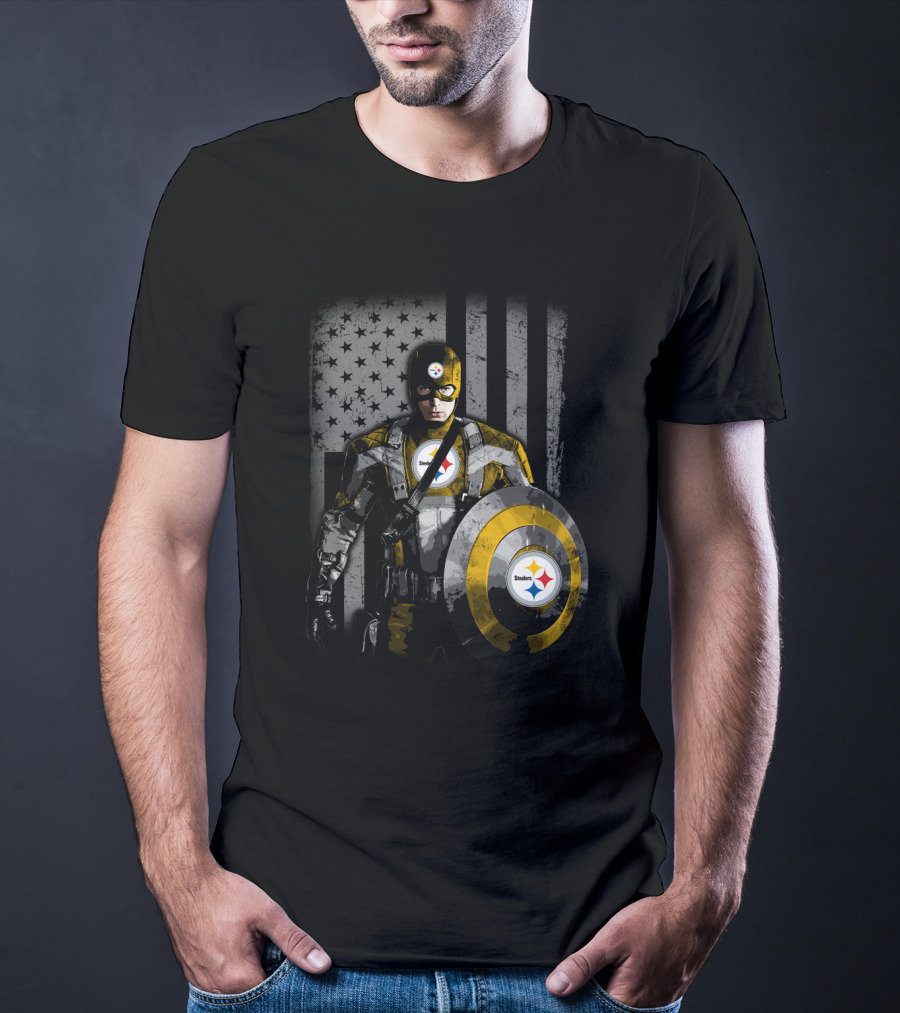 Pittsburgh Steelers Superhero Tribute With Shield And Stars T-Shirt