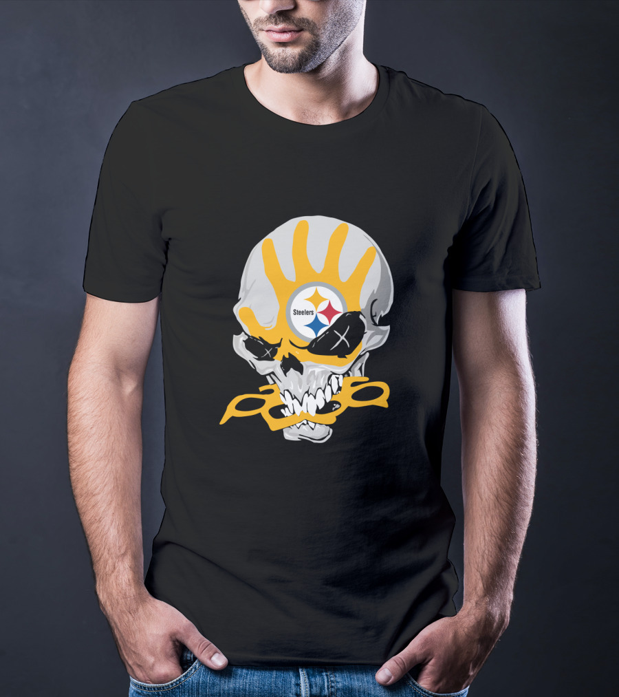 Pittsburgh Steelers Skull With Logo And Brass Knuckles T-Shirt