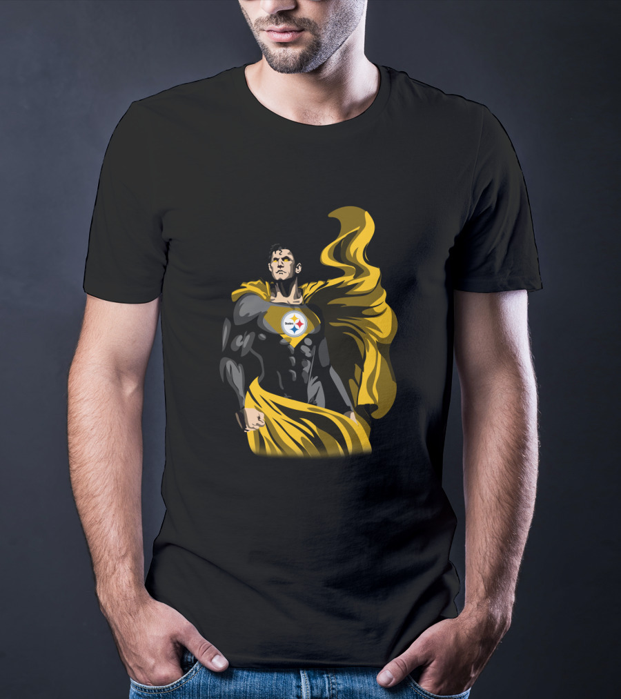 Pittsburgh Steelers Superhero Emblem With Cape T-Shirt