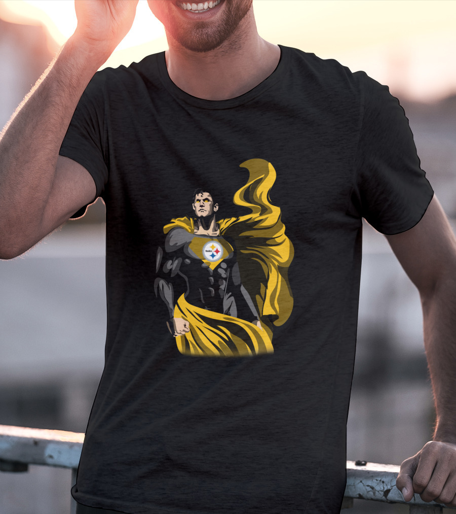 Pittsburgh Steelers Superhero Emblem With Cape T-Shirt
